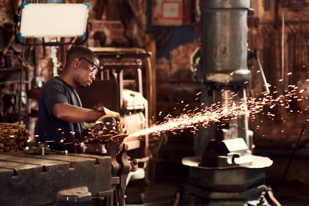 Welder at work in the Steel Giant workshop